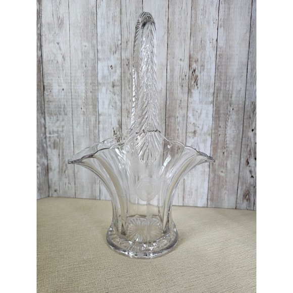 Antique Duncan & Miller Crystal Glass Basket With Etched Flowers 13" x 8.75" - Picture 1 of 12